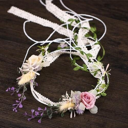 Lace Flower Crown Tiara Wedding Fabric Headdress Head Wreath Pearl Hairband Garland Beach Party Bridal Photography Accessories