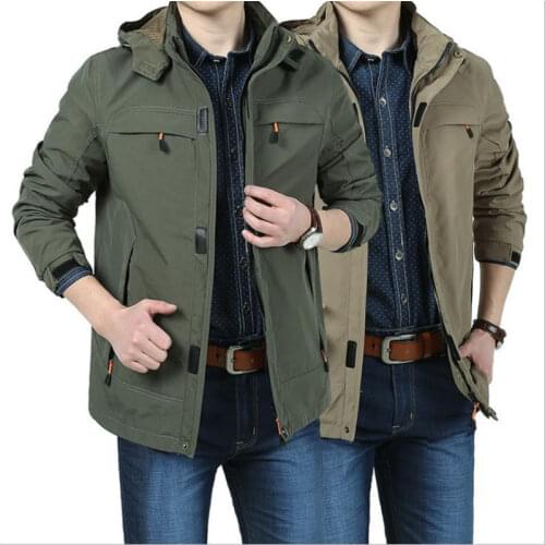 Spring and Autumn Mens Outdoor Sports and Leisure Hooded Mens Mountaineering Windbreaker Jacket