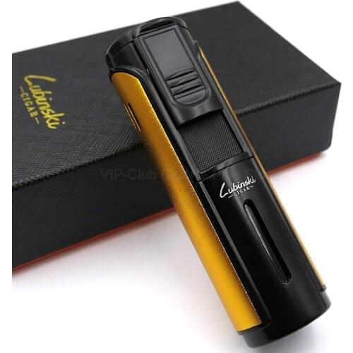 LUBINSKI Gadgets Metal Cigar Tobacco Cigarette Lighter W/Punch 5 Torch Jet Flame Outdoor Smoking Tool Gift Box Windproof Refill