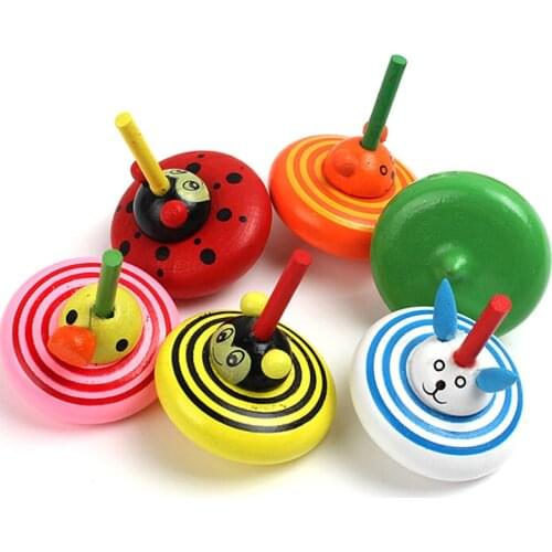 Cartoon Wooden Toy Funny Gyro Colorful Toy Spinning Top Cards Classic Interesting Toy For Children Gift adult relief stress
