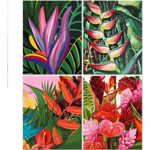 Gatyztory Colorful Leaves Diy Painting By Numbers Flower Canvas Colouring Handpainted Kits Gift Wall Decor Artwork Frame