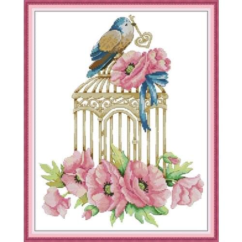Birdcage and Flowers cross stitch kit aida 14ct 11ct count print canvas cross stitches needlework embroidery DIY handmade