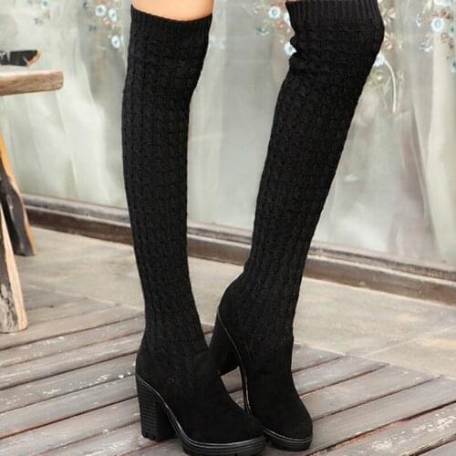 New Womens Boots 2021 Autumn Winter Thigh High Boots For Woman Shoes Knitting Wool Long Boot Women Boot Ladies Shoes