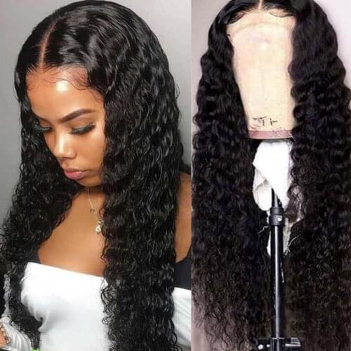 Hairmoda 4X4 Lace Closure Deep Wave Wigs For Black Women With Baby Hair 150% T Part Lace Front Wig Remy Human Hair Wigs 32 Inch