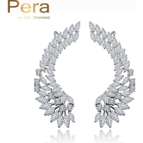 Pera New Fashion Punk Ethnic Cubic Zirconia Luxury Big Ear Cuff Earrings Angel Wings Design Jewelry For Women E069