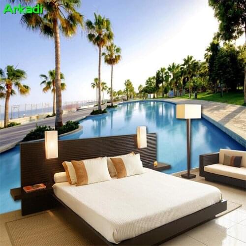 Beach Seaview Decoration TV Background Mural 3D Living Room Wallpaper Maldives Resort Swimming Pool