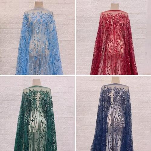Heave Bead 4 Colors Bridal Party Gown Wedding lace fabric sparkly Evening Dress lace fabric 130cm width sell by yard