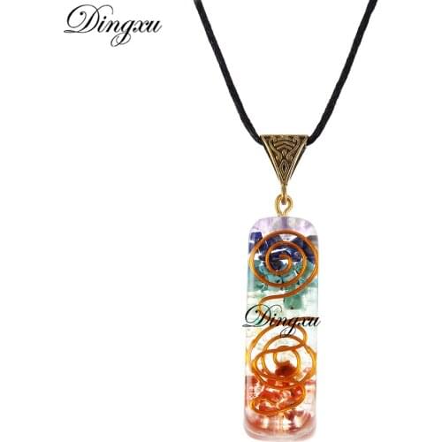 DXJEL Reiki 7 Chakra Orgone Pendant Necklace EMF Protection Copper Coil Energy Healing Necklace Strength Booster Dropshipping