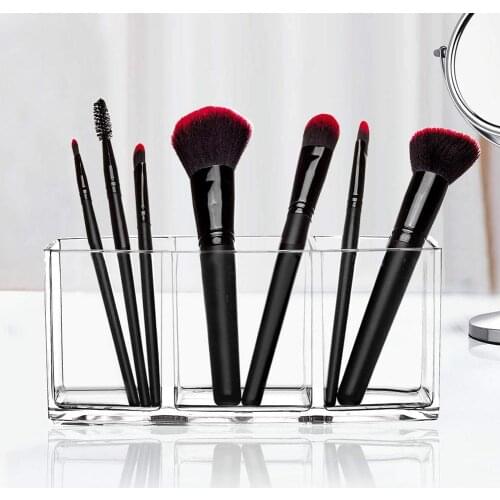 3 Holes Transparent Acrylic Makeup Brush Tool Cosmetic Makeup Storage Box Case Make-up Brush Holder Table Organizer Make Up Tool