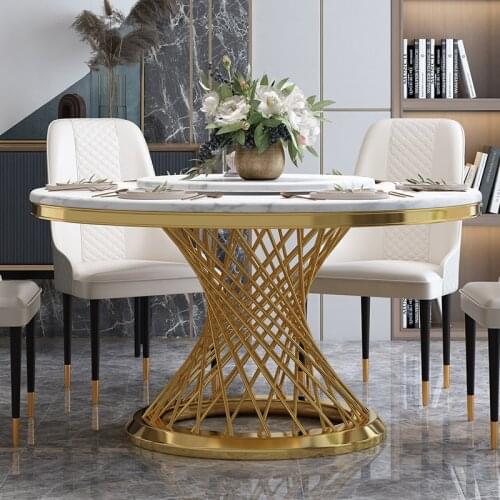Rock slab dining table high-end light luxury home small apartment modern minimalist marble round table and chair combination