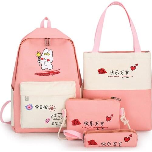Pretty Style 4Pcs/set Canvas Lovely Backpacks Women School Bags for Teenage Girls Designer Book Bag Student Travel Backpack 2021