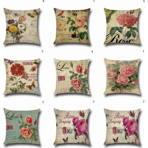 Vintage Flower Pillowcase Cotton Linen Printed Pillow Covers For Office Home