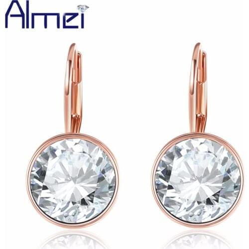 Almei Luxury Stud Earrings Aretes Silver Color Crystal for Womens Girl Gift Evening Earring Korean Jewelry Accessories E748