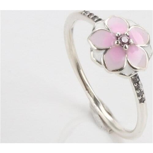 Valentines Day S925 Sterling Silver Creative Magnolia Ring For Women Fashion Original Jewelry Gift