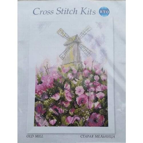 Gold Collection Lovely Counted Cross Stitch Kit Old Mill Windmill and Papaver Poppy Pink Flower Flowers landscape rto