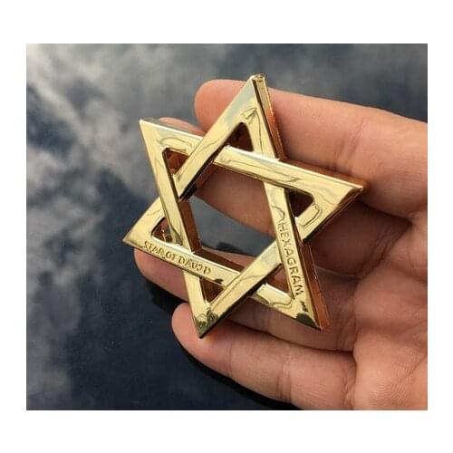 Gold Metal Star of David Jewish Hexagram Auto Emblem Badge Motorcycle Decals Sticker Car Accessories