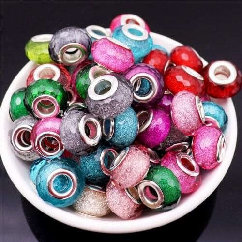 10Pcs/Lot Glitter Powder Cut Faceted Plastic Resin Murano Spacer Beads Fit Pandora Charms Bracelet For Women DIY Jewelry Making