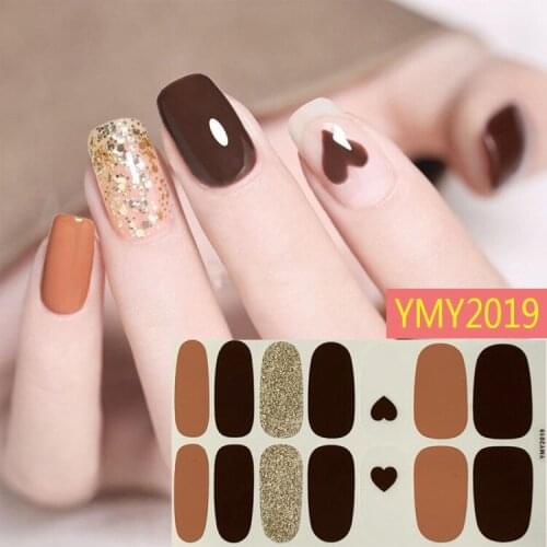 14tips/sheet Heart Glitter Element Nail Art Stickers Environmental Full Cover Adhesive Nail Wraps DIY Salon Manicure Decoration