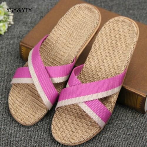 2020 Spring and summer home flax slippers female slippers sandals heavy-bottomed non-slip floor home indoor shoes shoes woman