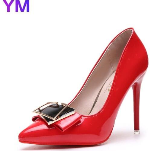 2021 Black Metal Basic Pumps Crystal Pointed Toe Buckle Work Fashion Sexy thin High Heels Shoes Woman Zapatilla Mujer 35-40