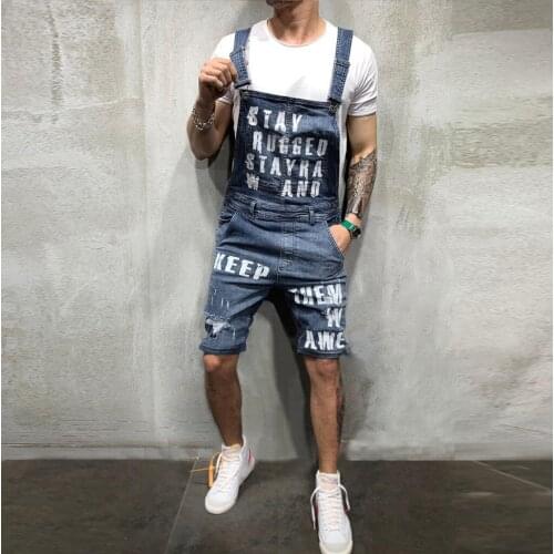 2021 Mens Letter Pocket Jeans Overall Jumpsuit Casual Loose Streetwear RompeOverall Suspender Joggers Denim Short Pants #40