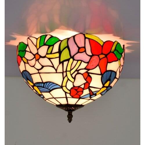 30cm European-Style Retro Pastoral Bird Tiffany Multi-Color Glass Restaurant Aisle Corridor Bathroom Glass Ceiling Lamp