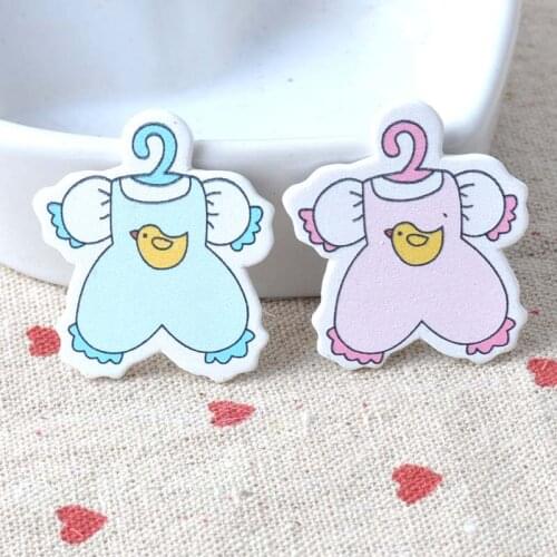 Baby Clothes Shaped Blue/Pink Painted Wood Buttons Nursery Decoration 40 pcs 31x36mm MT0550