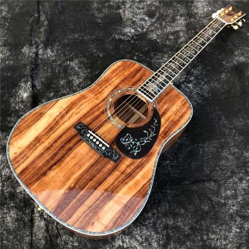 41 inch Soild Koa wood acoustic guitar,Real Abalone Flowers inlays,Ebony fingerboard D style koa Guitar,Free shipping