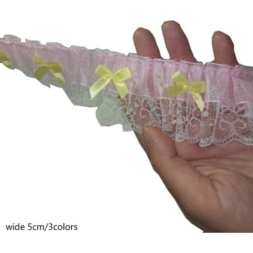 5CM Wide NEW 3D Embroidery pink yellow red flower lace fabric trim ribbon DIY sewing applique collar craft guipure wedding decor