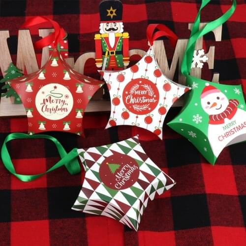 8pcs Christmas Gift Boxes Santa Claus Candy Box Star Shape Merry Christmas Boxes Bags Packaging New Year Xmas Decor Gift Bags