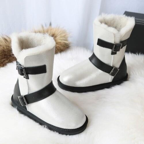 New Women Snow Boots Natural Sheep Wool Warm Winter Boots Thick Fur Ladies Ankle Boots Real Leather Non-slip Motorcycle Boots