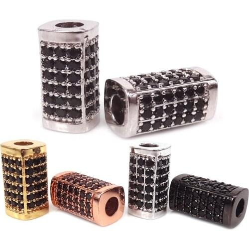 New rectangle shape with pave black cz cubic zirconia stone beads For men bracelet making jewelry findings spacer beads 4 colors
