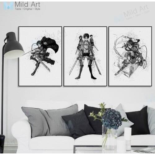 Black White Abstract Geometric Japanese Anime Titan Poster and Print Nordic Boy Room Wall Art Picture Home Decor Canvas Painting