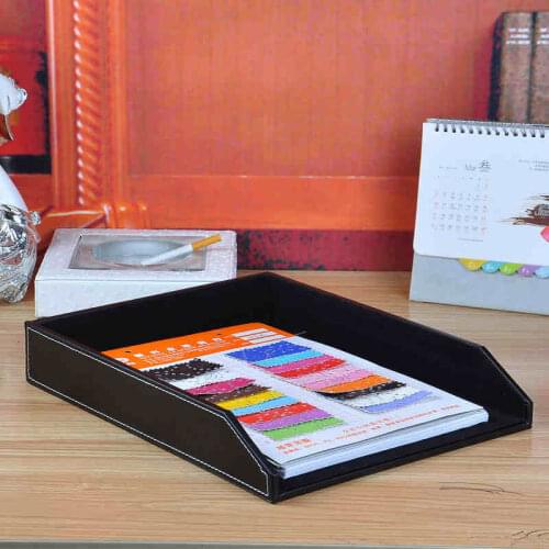 A4 PU leather wooden office desktop file document storage tray box case filing paper documents trays organizer rack holder