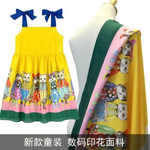 Childrens printed fabric for dress pants spring and summer new cat fabric wholesale digital printing fashion fabric two version