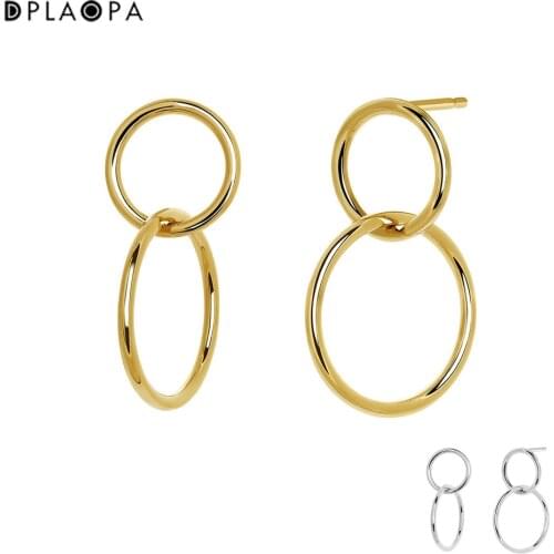 DPLAOPA 925 Sterling Silver Pendientes Aro Doble Pequeños Plata Recubierta Oro Women Luxury Circle Drop Earring Clips Piercing