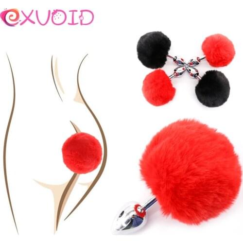 EXVOID Dog Rabbit Tail Metal Anal Plug Prostate Massager Role Play Butt Plug Cosplay Plush Sex Toy for Couples Flirting