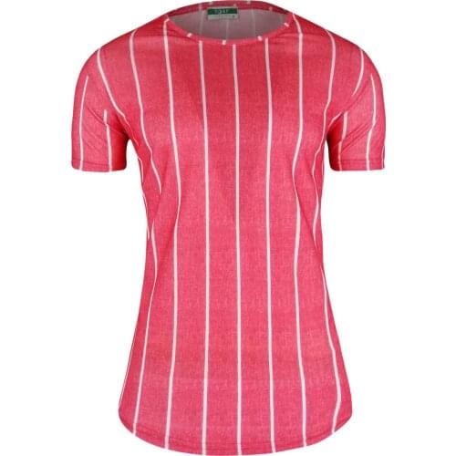 Kulemoda Bamboo Fabric Vertical Striped Slim Fit Lycra Red Tshirt