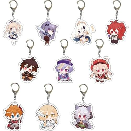 19 Style Fashion Anime Genshin Impact Keychain Zhongli Diluc Venti Paimon Key Chain Cute Bag Pendant Key Ring Jewelr
