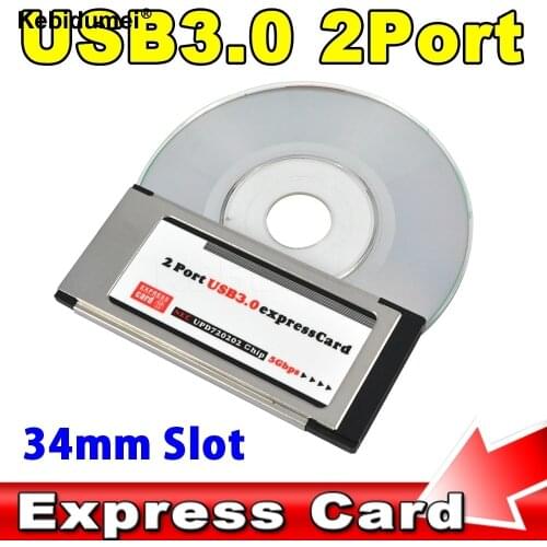Kebidumei PCI Express Card Expresscard to USB 3.0 2 Port Adapter 34 mm Express Card Converter