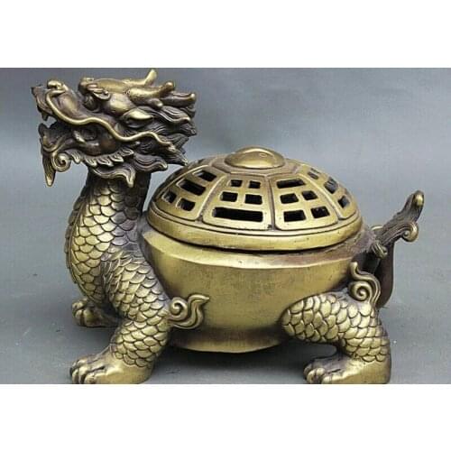 Chinese Pure Feng Shui Sea Dragon Tortoise Turtle Incense Burner Censer