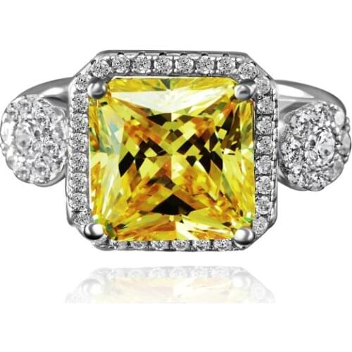 New Arrival Rings for Women 925 Silver Jewelry Accessories with 10*10mm Yellow High Carbon Diamond Ring Wedding Promise Party