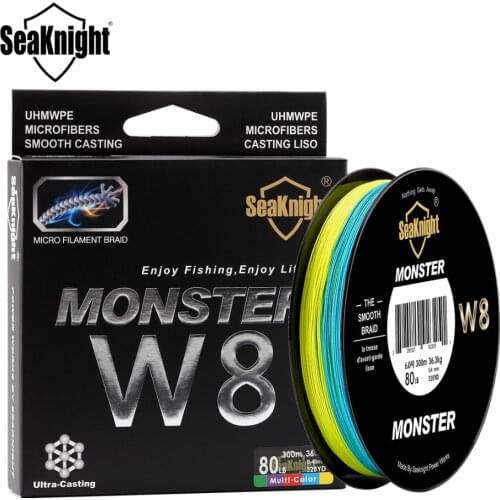 SeaKnight Monster W8 Multicolor 300M Braided PE Fishing Line 8 Strands Multifilament Fishing Line Strong 15 20 30 40 50 80 100LB