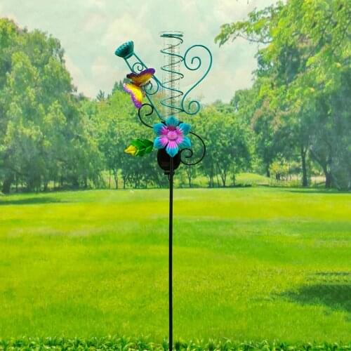 Watering Can Rain Gauge Solar LED Light Metal Decorative Yard Garden Decor
