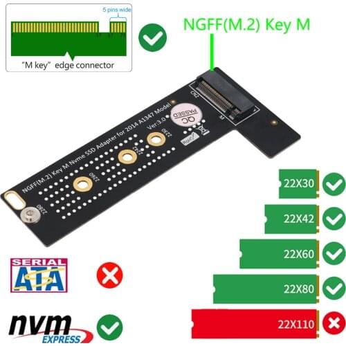 M.2 NGFF NVME M-Key SSD Adapter for A1347 Model PCI Express Converter Module Board 2280 2260 2242 2230 PCIE x4 x2 M.2 NGFF SSD