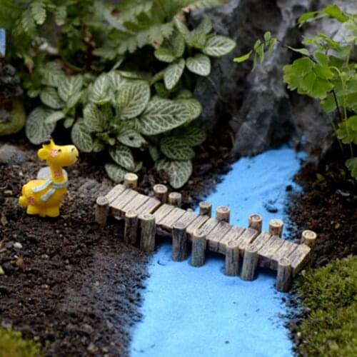 Mini Wooden Bridge Micro Landscape Resin Bonsai Figurines Fairy Garden Decoration Accessories
