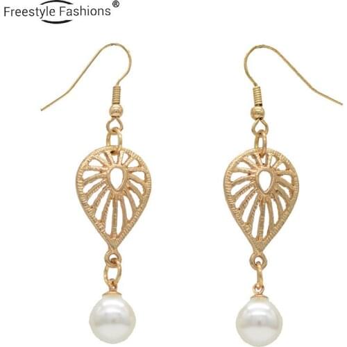 Fashion classic glass pearl water zinc alloy drop earrings for women