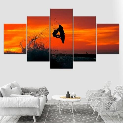 Sea surfing with sunset sky 5 Piece Wallpapers Art Canvas Print modern Poster Modular art painting for Living Room Home Decor