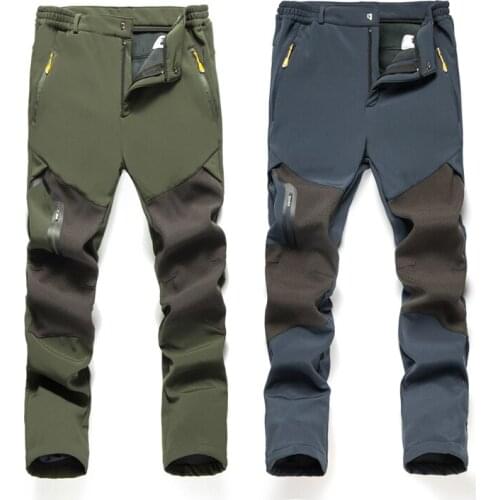 Winter Outdoor Men Thick Warm Fleece Softshell Hiking Pants Fishing Camping Trekking Skiing Waterproof Windproof Trousers S-4XL