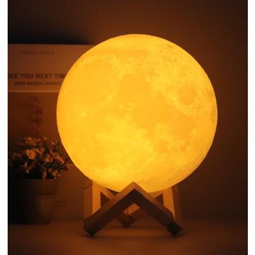 3D Moon Lamp Printed Night Light Remote Control/Touch LED Lunar Moonlight Globe Ball with Wood Stand Base for Kids Bedroom